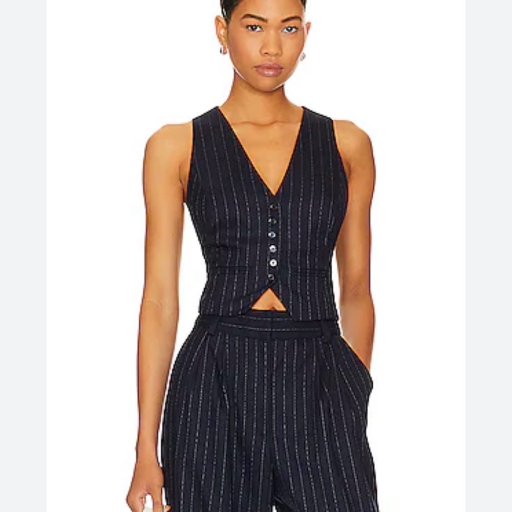 Favorite Daughter Black Pinstripe Sleeveless Vest & Trousers Set